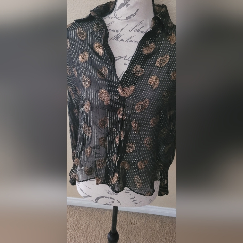 Zara Black and Gold Sheer Blouse - Picture 5 of 5